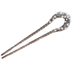 珍珠叶子发钗女新中式u型发簪盘发2025新款高级感古风发卡后脑勺