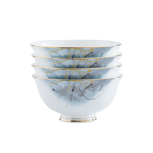 骨瓷碗家用新款4.5英寸高足小碗10个金边米饭碗套装汤碗餐具瓷碗