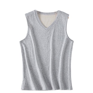 冬男v领套头桑蚕丝拉绒保暖背心马甲真丝加绒单层一体上衣打底