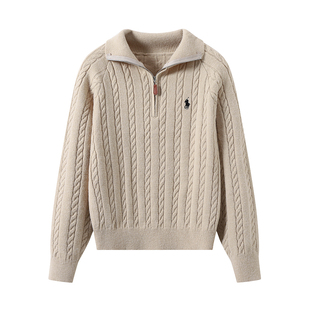 DDXZ夕子韩系学院风polo领针织衫宽松设计感上衣小马刺绣套头毛衣