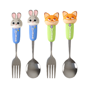 川岛屋迪士尼疯狂动物城不锈钢勺子叉子家用儿童汤匙长柄吃饭调羹
