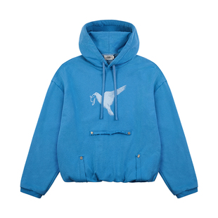 GOODBAI 916 logo白鸽印花连帽抽绳翻折下摆oversize长袖卫衣