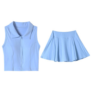 网球运动套装女2026新款白色羽毛球服跑步短裙晨跑服时尚polo背心