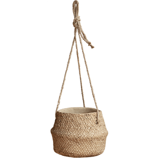 仿草编装饰花盆吊篮水泥花器藤编麻绳垂吊兰阳台绿萝花篮别墅庭院