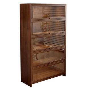 实木博古架茶柜置物架胡桃木色中式茶具收纳一体防尘多宝阁展示柜