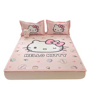 hellokitty冰丝凉席三件套女孩儿童空调席凯蒂猫可水洗上下床席子