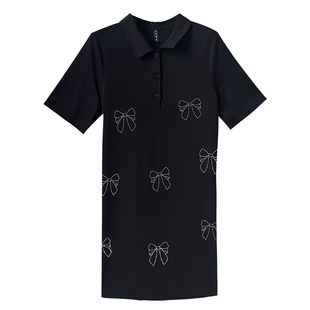 减龄蝴蝶结polo连衣裙大码女装胖妹妹mm夏装宽松显瘦遮肚子T恤裙