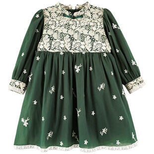 幼悠女童森系碎花连衣裙春秋儿童甜美可人中式小立领蕾丝花边裙子
