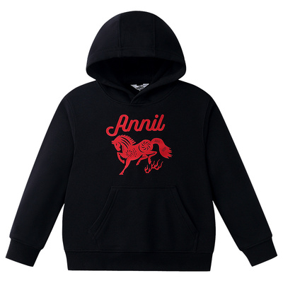 安奈儿童装男童女童带帽长袖卫衣2026春新年款休闲印花保暖弹力