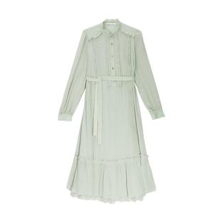 浅春系/MSLAN春季气质法式立领荷叶边茶歇裙长款连衣裙MGAT011