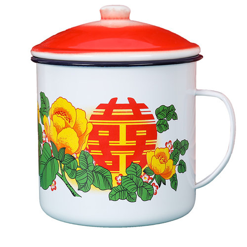 老式搪瓷杯怀旧经典带盖复古杯子加厚大号铁茶缸子定制马克杯男生