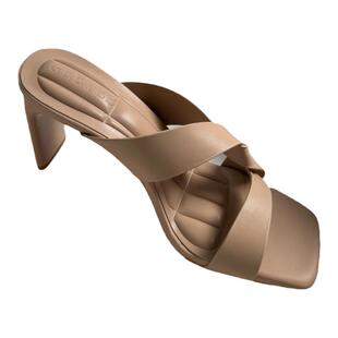 羊皮版dingyun丁允裸色高跟鞋女夏外穿拖鞋粗跟法式凉拖中跟气质