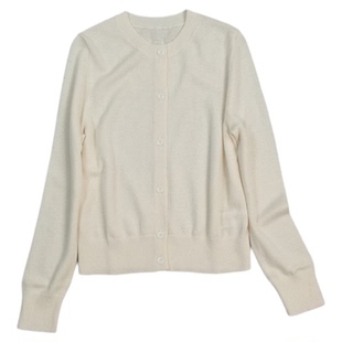 秋冬新款圆领百搭羊毛+羊绒混纺针织开衫 女纯色宽松显瘦长袖上衣