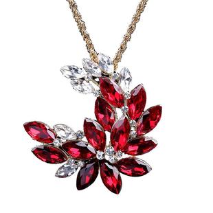 法国IDee花叶毛衣链女时尚百搭长款项链轻奢小众设计感红宝石饰品