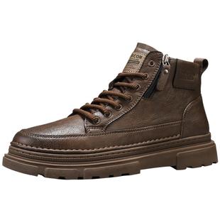 意尔康男鞋2025新款秋冬季中高帮休闲加绒加棉皮面爆款大码马丁靴