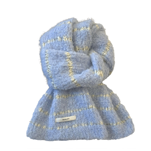 韩系氛围感蓝色条纹针织围巾女秋冬季加厚保暖防寒高级感护颈围脖