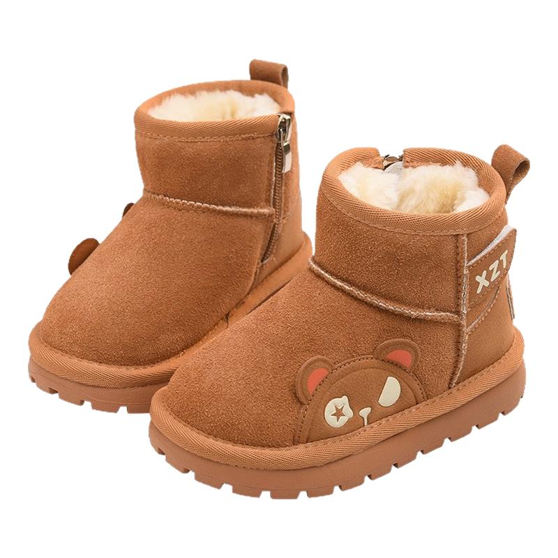 女童雪地靴真皮加绒儿童棉靴子