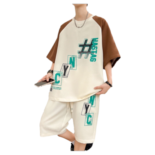 短袖t恤男士套装夏季2026新款韩版潮流休闲帅气一套衣服男装夏装