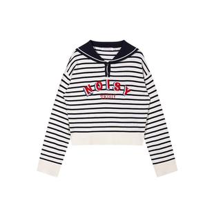 NOISY TEDDY25年秋新款女士学院风海军领时尚条纹针织衫舒适百搭