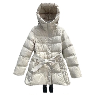 2025年冬新款高端中长款羽绒服女连帽腰带收腰显瘦加厚白鸭绒外套