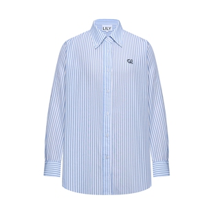 LILY2026春新款女装莱赛尔亚麻老钱风松弛感条纹休闲浅色衬衫外套