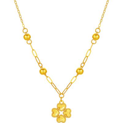 周六福黄18K金项链女四叶草金珠链坠AU750多彩金时尚节日礼物