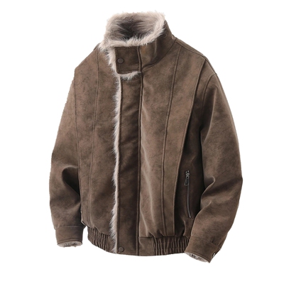 加绒加厚棉衣男冬季美式休闲长毛