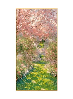 莫奈花园手绘油画玄关装饰