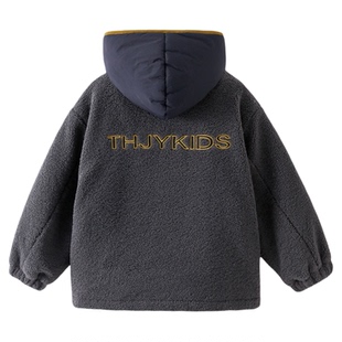 男童摇粒绒外套2025秋冬新款儿童男孩加厚保暖毛毛绒连帽棉服棉衣