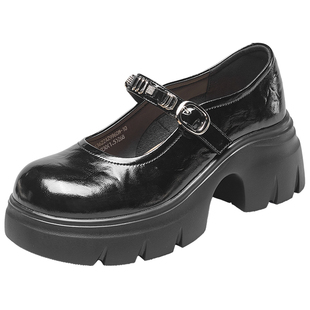 意尔康英伦风厚底玛丽珍女鞋2026春季新款一字带浅口小皮鞋乐福鞋