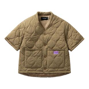 工装中袖棉服男女宽松居家干活外套潮牌个性大码胖子五分袖棉服