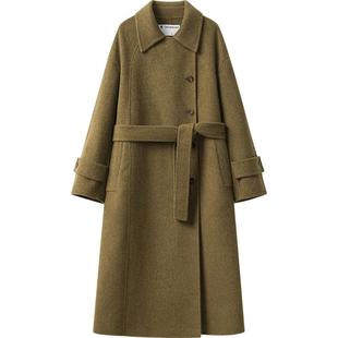 播商场同款慵懒风羊毛呢大衣女24冬新韩系系带气质大衣BDR4AD3729