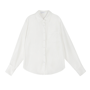 NEVA HU 白色绸缎长袖衬衫女高级感2025新款设计感韩版宽松衬衣