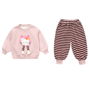 女宝宝春装洋气套装儿童女孩韩版卡通卫衣两件套女童休闲衣服春秋