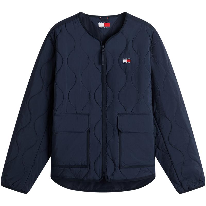Tommy男装波浪绗缝宽松圆领棉服