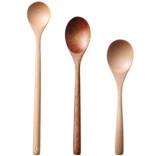 不粘锅专用！加长柄搅拌勺吃播嗦粉汤勺大号干饭勺喝汤木勺吃饭勺