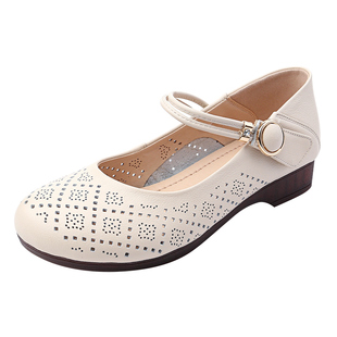 真皮妈妈鞋包头凉鞋女夏平底镂空妈妈鞋软底女单鞋舒适软皮小皮鞋