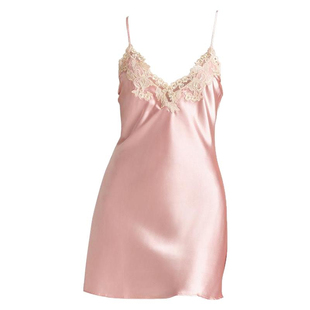 2025春夏新款真丝混纺睡衣女性感V领手工蕾丝边收腰吊带裙家居服