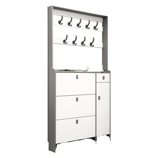 实木翻斗鞋柜家用门口大容量超薄带衣架意式简约现代灰白色门厅柜