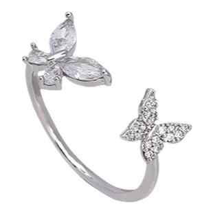 高级感蝴蝶锆石开口戒指女设计感叠戴食指戒轻奢小众设计装饰指环