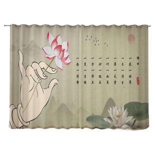 现代新中式禅意荷花莲花古佛堂寺庙茶室客厅隔断卧室书房窗帘纱帘