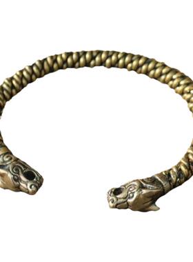 复古维京男黄铜狼荒野动物手镯