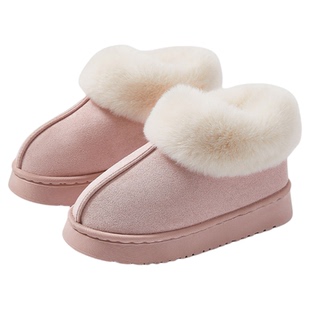 儿童女孩雪地靴2025新款冬季外穿厚底家居保暖加绒包跟棉拖鞋男宝