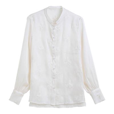 艾维新中式刺绣显瘦女长袖衬衫
