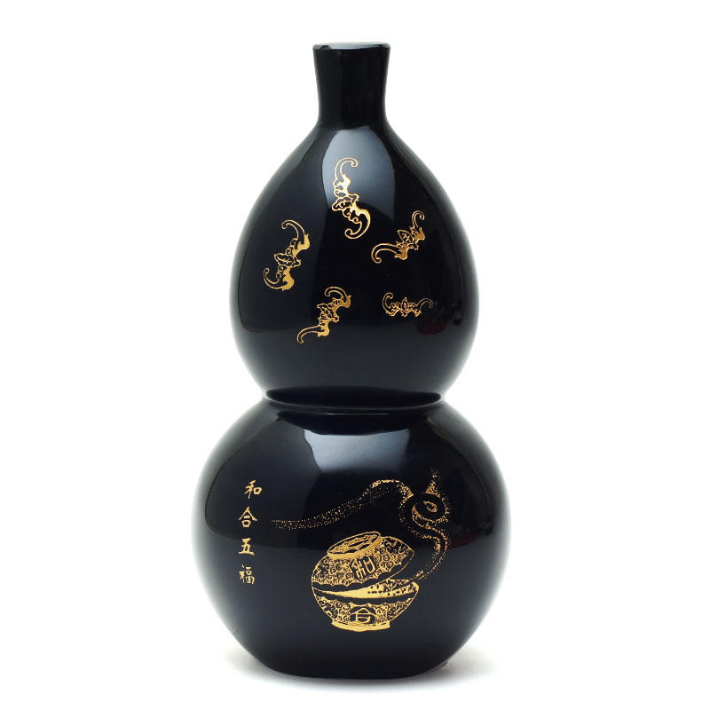 慈风阁正品天然黑曜石水晶和合五福葫芦摆件卧室吉祥家居厕所饰品