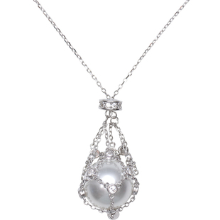 方糖家 澳白色珍珠纯银网兜镶钻吊坠项链轻奢气质毛衣链2025新款