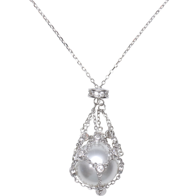 方糖家澳白色珍珠纯银网兜项链