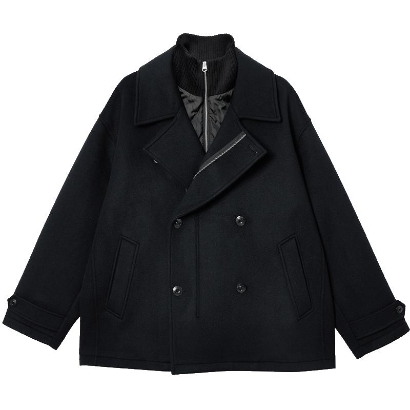 杰克琼斯秋冬季男装毛呢子大衣翻领领口假两件双侧插兜时尚百搭潮