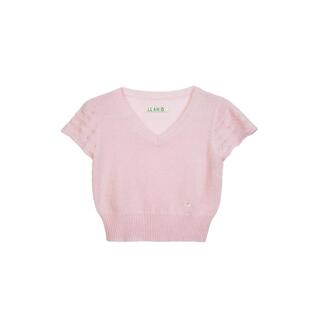 LLANO复古法式v领短袖针织轻盈甜美少女温柔风薄款毛衣上衣女夏秋