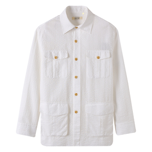 【100%新疆棉】CULTUM春夏泡泡纱免熨烫透气衬衫领游猎夹克男外套